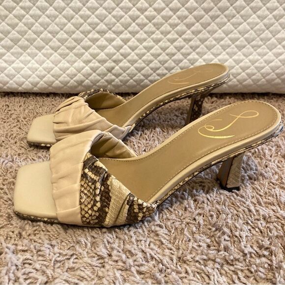Sam Edelman Kittie Heeled Slide Sandals NEUTRAL MOTIF Womens 7.5 Snake Skin Heel - Picture 5 of 12